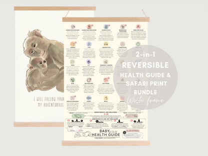 Reversible Baby Health Guide & Safari Print BUNDLE with frame