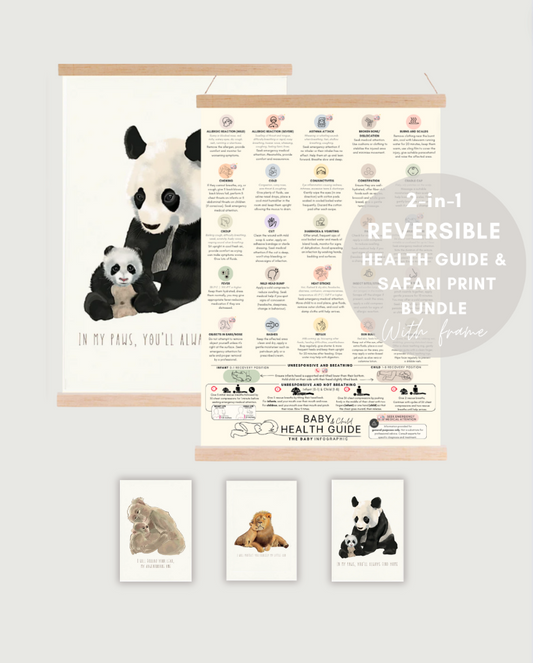 Reversible Baby Health Guide & Safari Print BUNDLE with frame